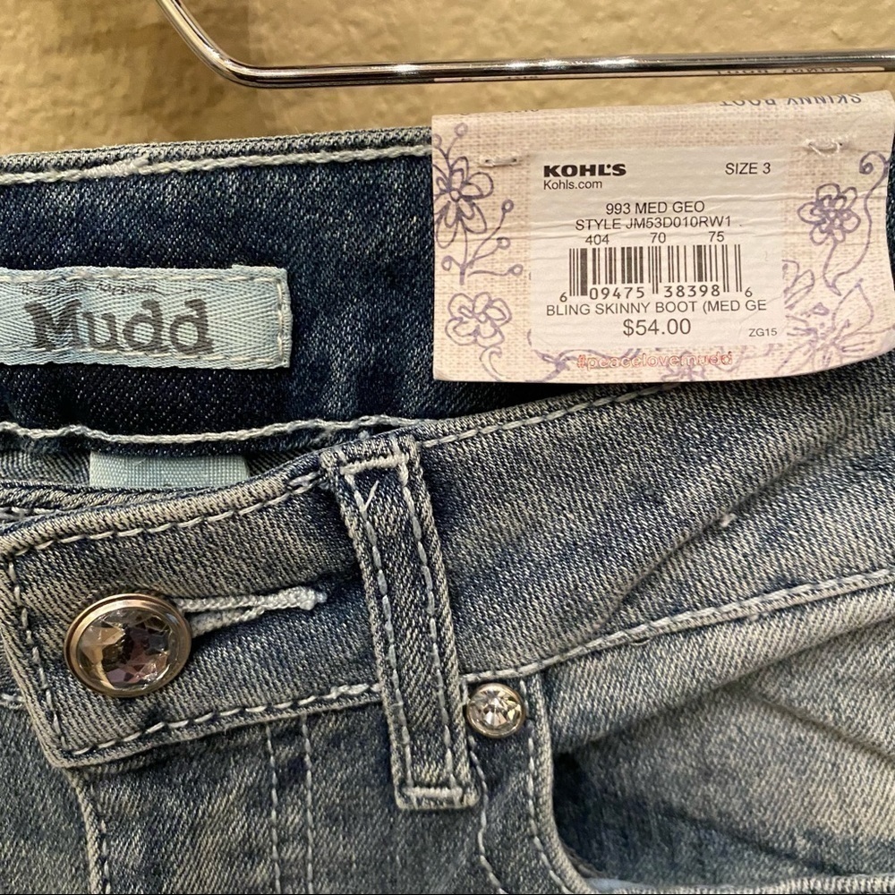 NWT~MUDD Light Blue Embellished Bling Skinny Boot Low Rise Jeans Size 3 - Picture 10 of 10